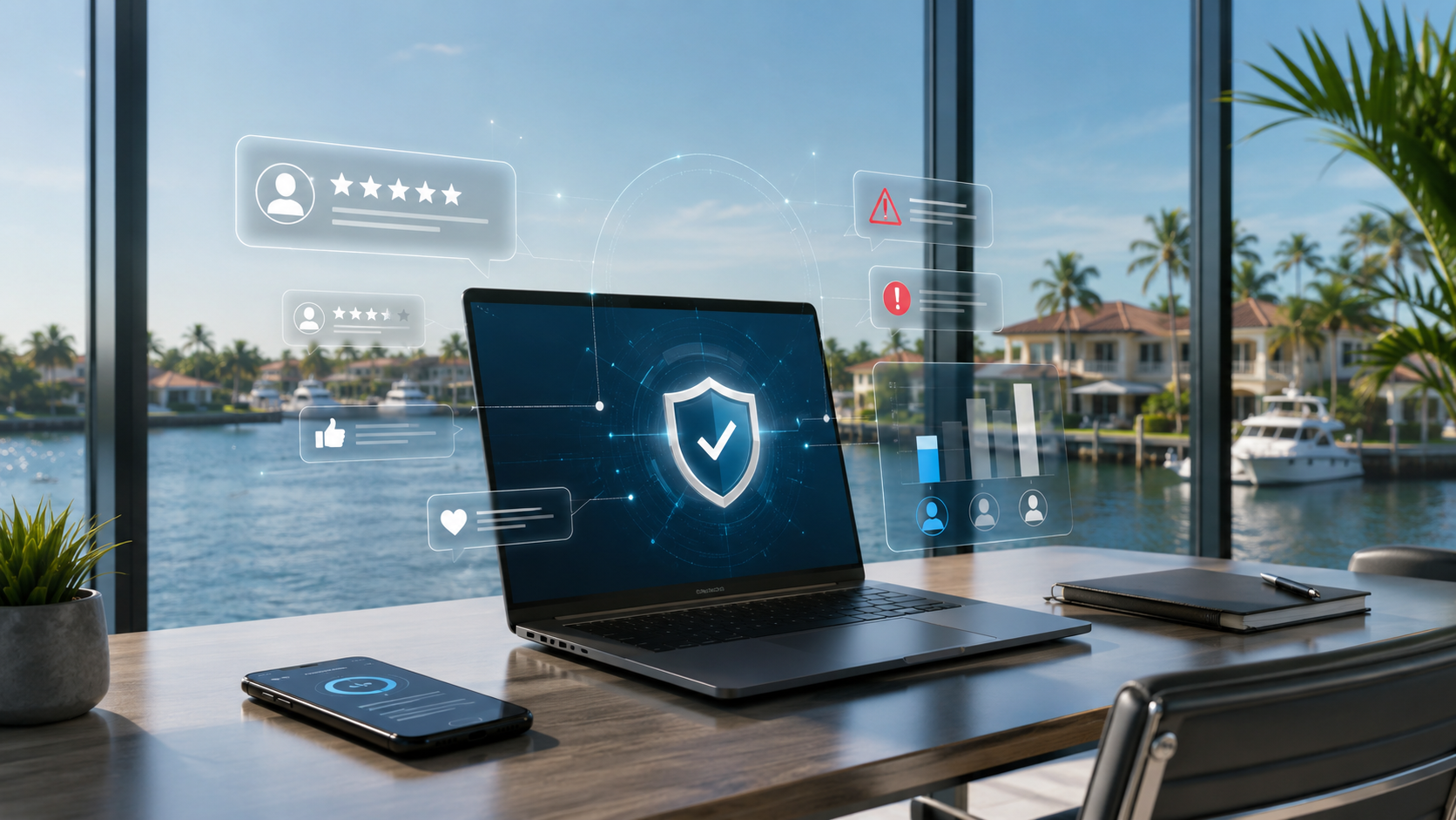 A laptop showing the Best Reputation Monitoring Tool for Cape Coral Businesses