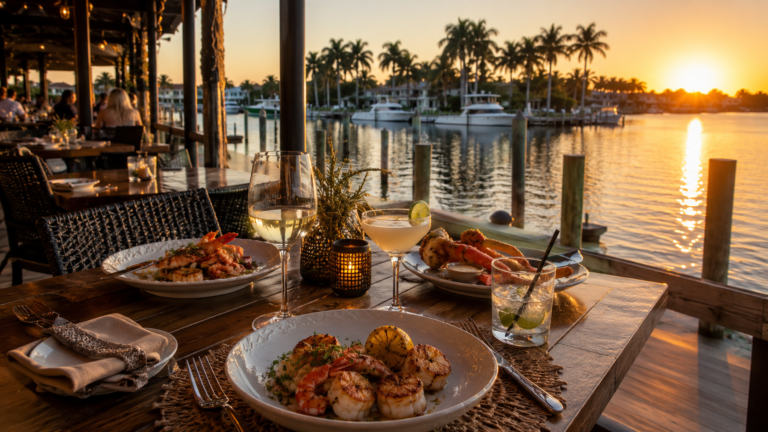 waterfront dining in cape coral with view of the sunset
