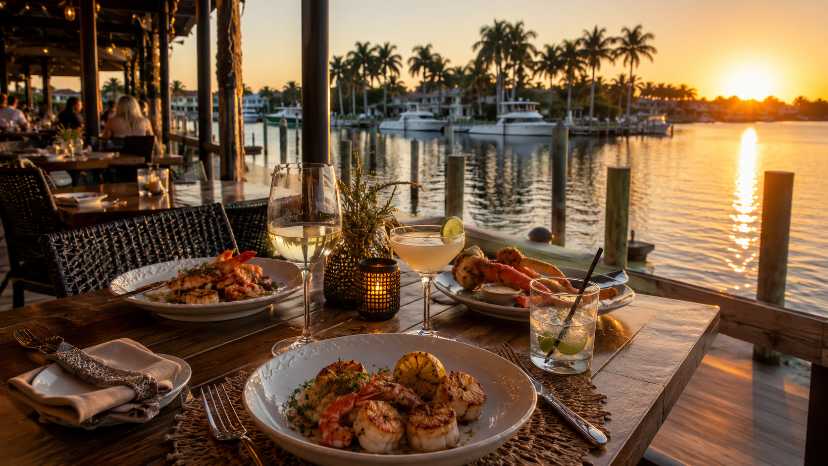 waterfront dining in cape coral with view of the sunset